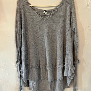 Free People Gray Layered Long Sleeve Top